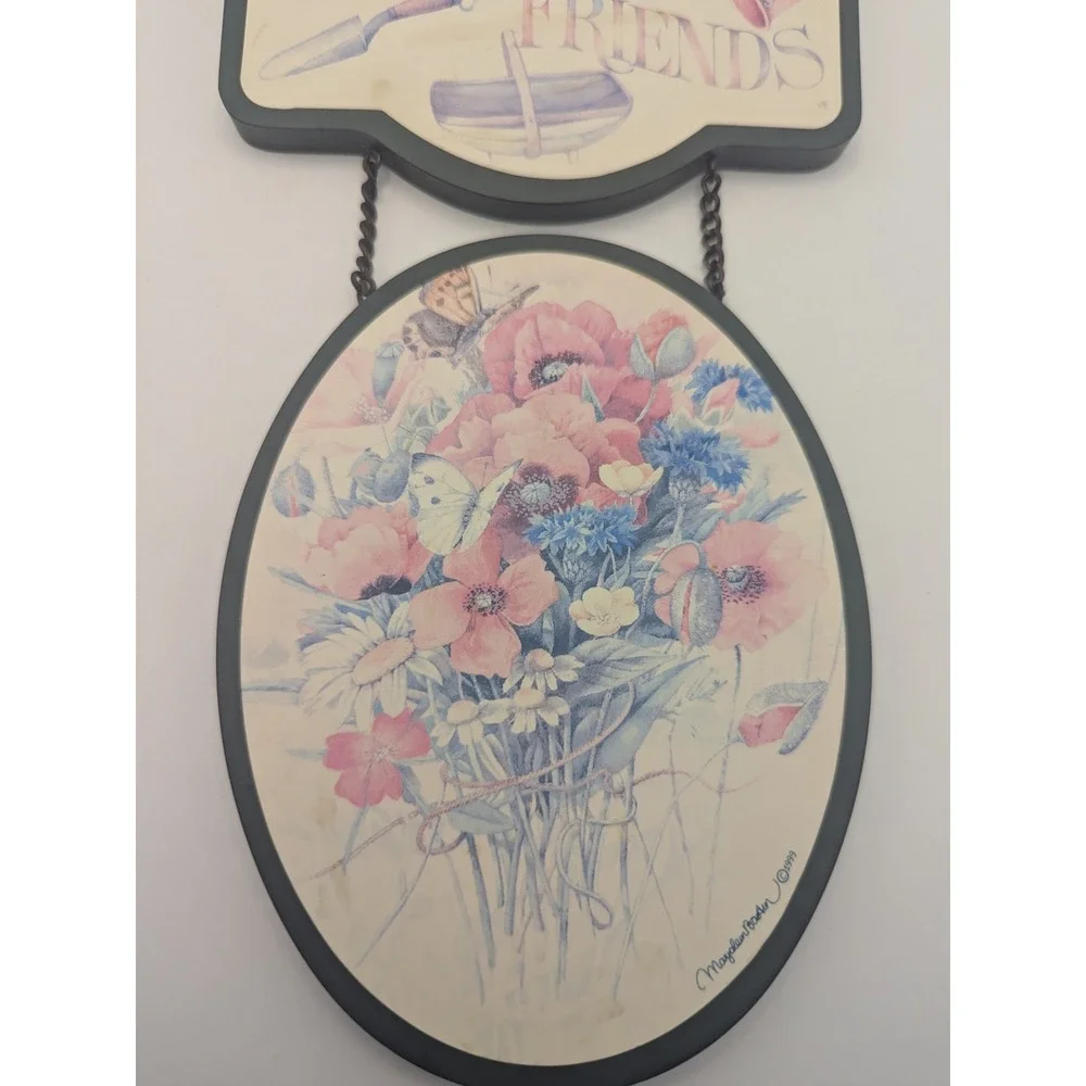Marjolein Bastin Vintage Welcome Friends Hanging‎ Wall Sign Floral Garden 1999